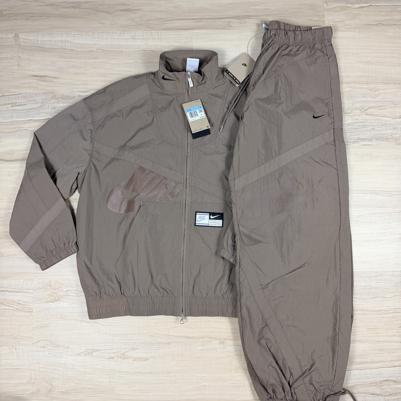 Nike Set Windrunner Woven Full-Zip Jacket Loose Fit Track Suit Brown Women M