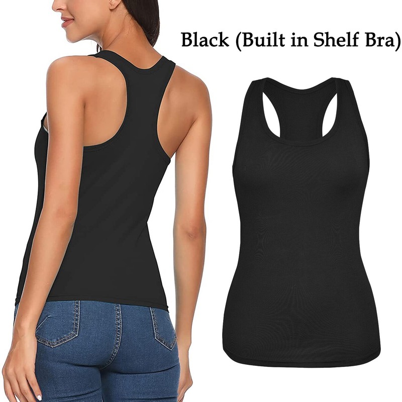 Women Camisole With Shelf Bra Adjustable Strap Cami Sleeveless Racerback Workout