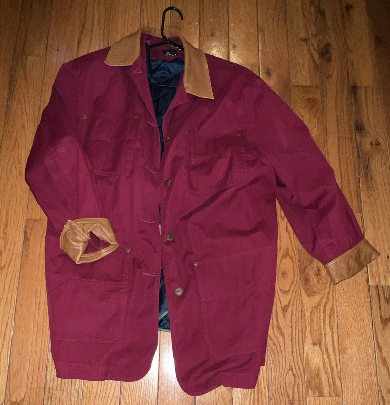 Vintage LizSport Women’s Burgundy/Tan Chore Coat Jacket Button Front Lined Sz M