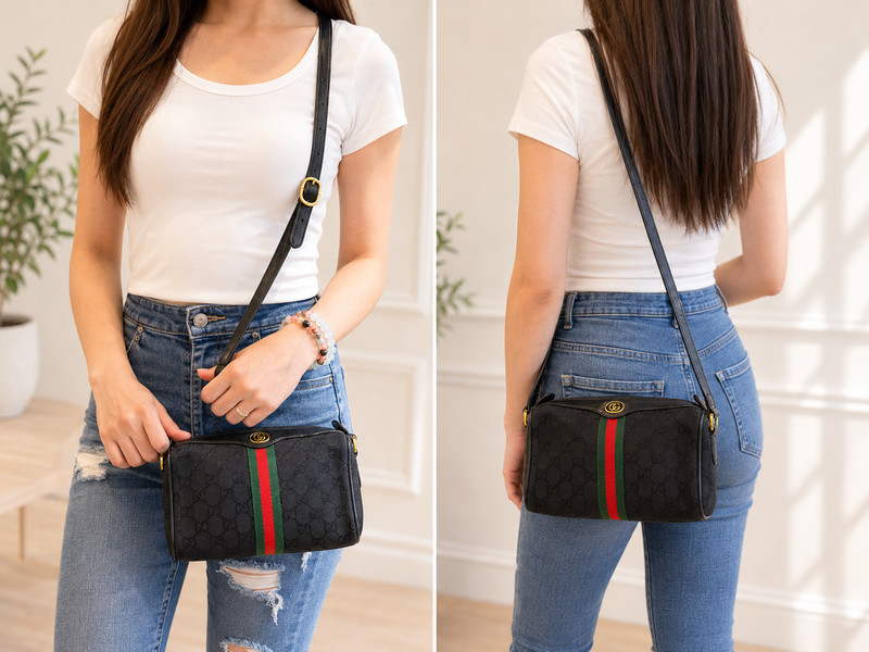 Vintage GUCCI Shoulder Bag GG Canvas Black Authentic gallery