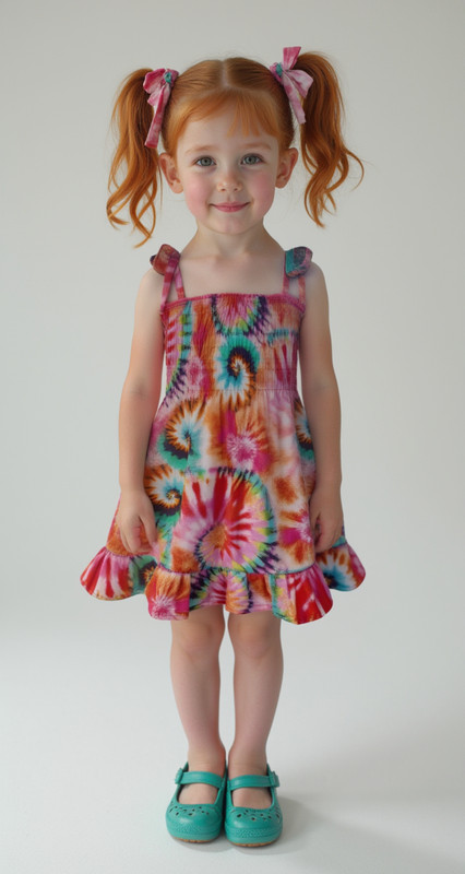 Rainbow Tie Dye Groovy Smocked Little Girl Summer Dress