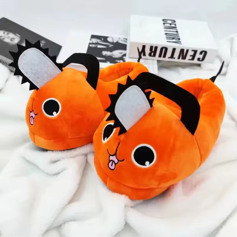 Chainsaw Plush Home Slippers Women’s Winter Warm Furry Cartoon Shoes