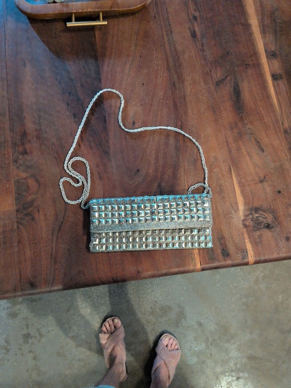 Vintage Silver Beaded Studded Evening Clutch Bag