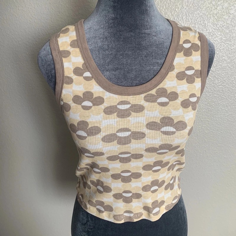 Social Scene Floral Ribbed Tank Top M Y2K Retro Daisy Brown Beige Sleeveless gallery