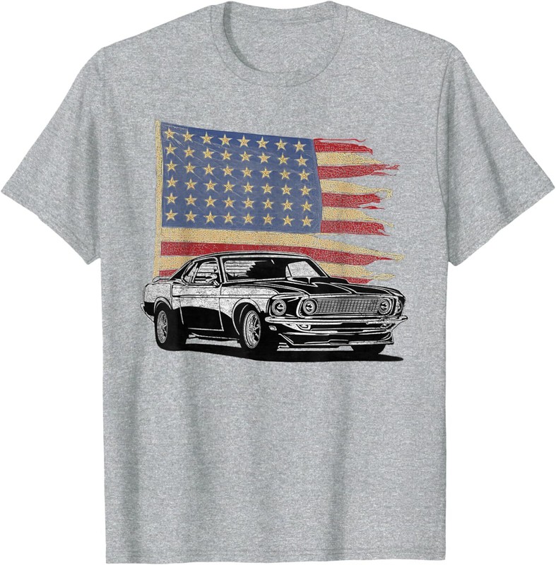American Muscle Sports Car Muscle Car Flag T-Shirt