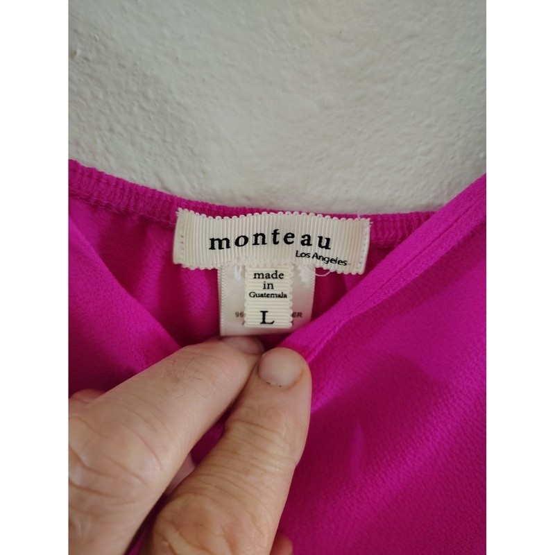 Monteau Los Angeles Hot Pink V-Neck Spaghetti Strap Camisole Blouse Large gallery