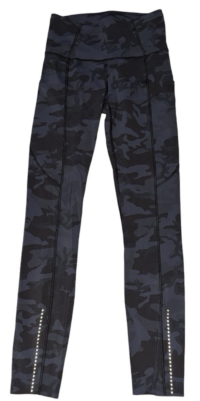 Lululemon Fast And Free Legging 25″ Camo Deep Coal Black Size 2 Pockets