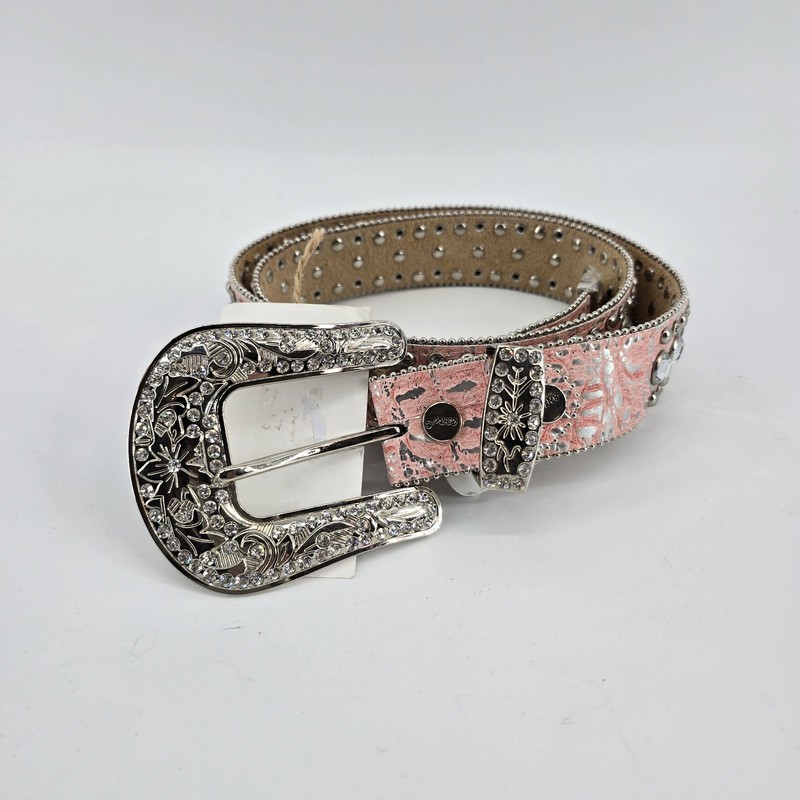BHW Wide Bling Rhinestone Studded Belt Western Leather Cowgirl 430 Size L New