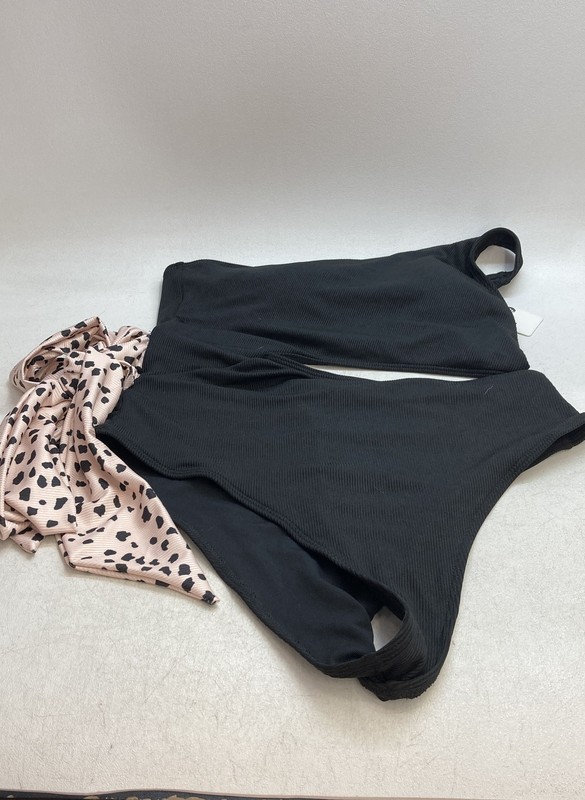 Sporlike Women’s One Piece Swimsuit Black Pink Leopard Ribbed Cutout Sz XL NWT