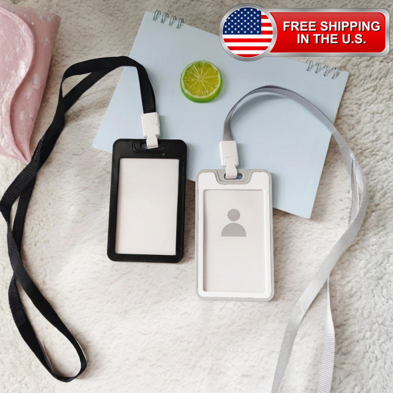 2PCS ID Badge Holder with Lanyard Heavy Duty Clear Vertical Name Tag Card Sleeve