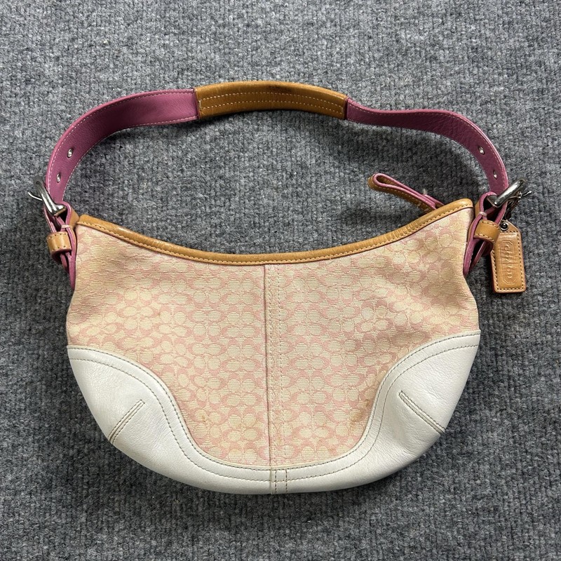 Coach Signature Avary Hobo Bag Womens Medium Pink Jacquard Leather Shoulder