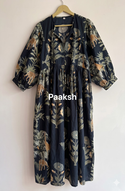Cotton Dress for Women’s Animal Print Midi Summer Dressing Gown (Black)
