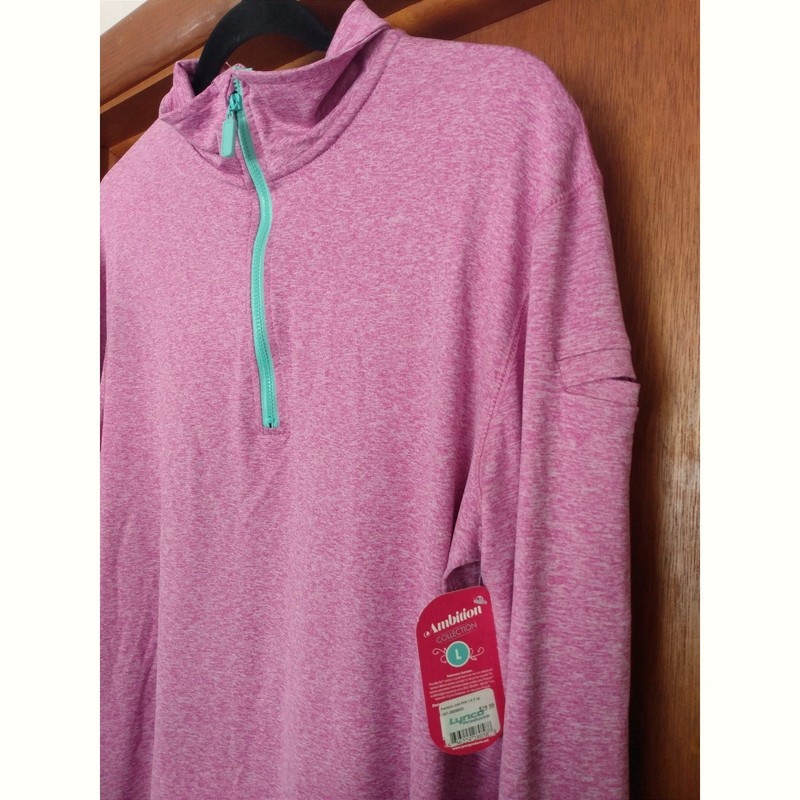 ATHLEISURE Pink Heather 1/4-Zip Lightweight Thumbhole Activewear Workout Large gallery