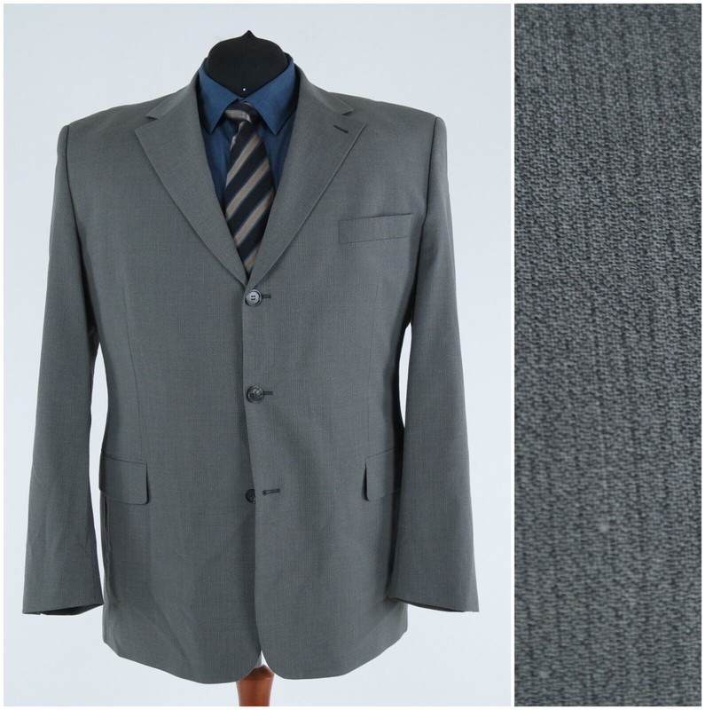 Mens Vintage Striped Blazer 50R UK Size Grey Wool Sport Coat Jacket