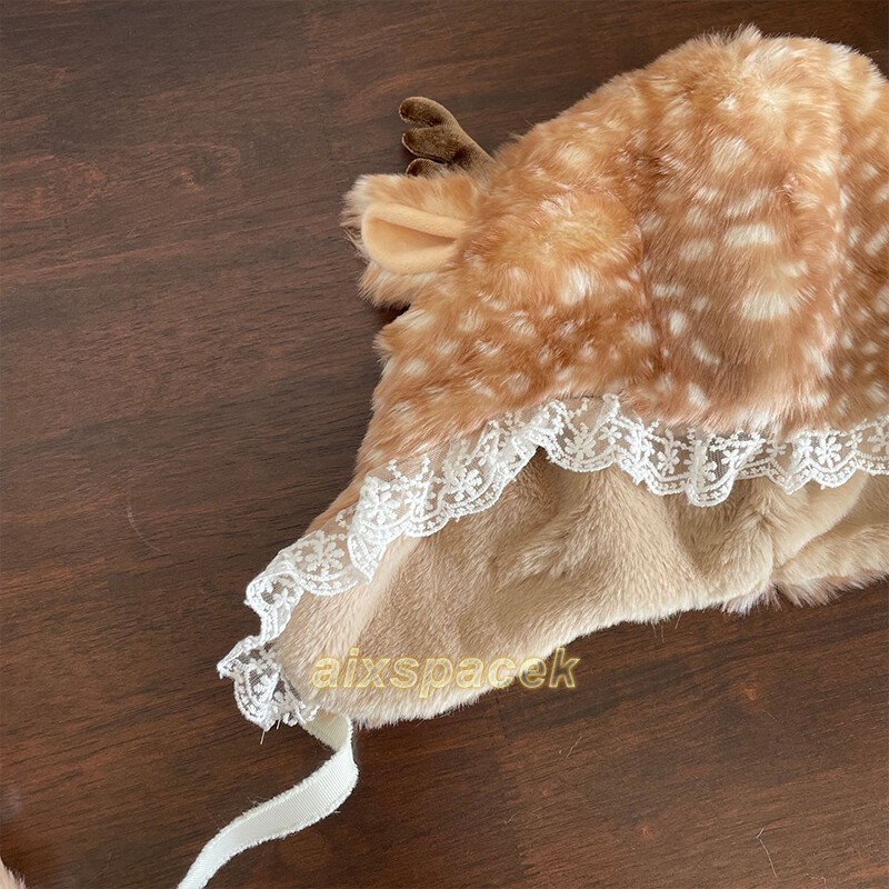 Kawaii Lolita Reindeer Deer Faux Fur Warm Plush Hat Furry Boots Socks Christmas gallery