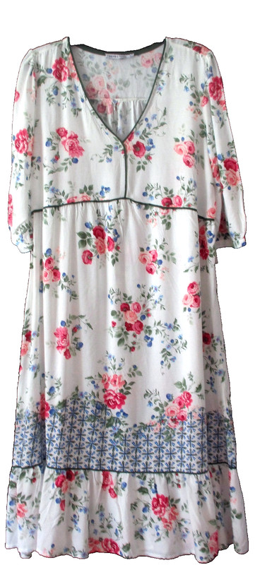NWT Figueroa & Flower White Floral Green Piping Peasant Boho Midi Dress sz L
