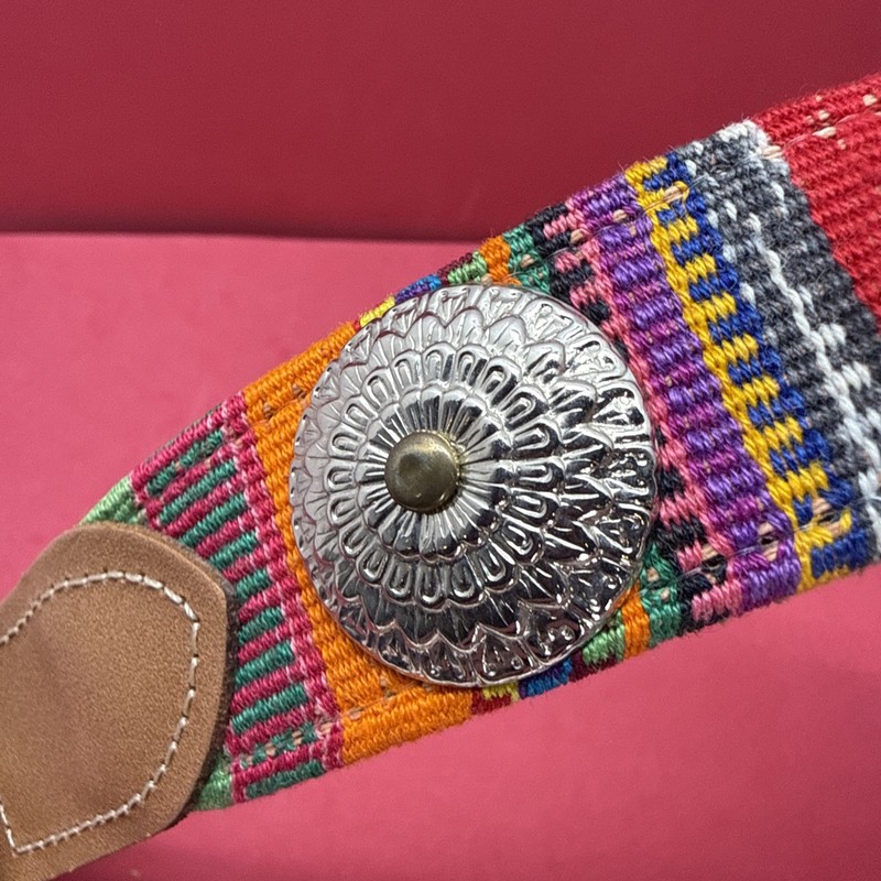 Vintage Genuine Leather Concho Belt Western Bohemian Rainbow Tan/ Size Medium gallery