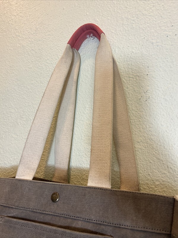 BIRDLING Medium Canvas Tote Bag Gray Pink Shoulder Interior Pouch 14x11x7 gallery