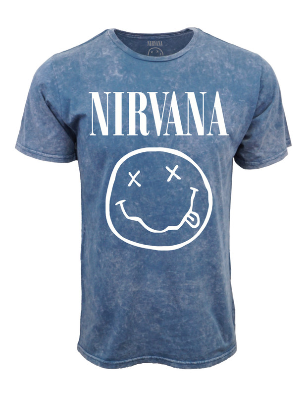 NIRVANA LOGO MINERAL WASH BLUE T SHIRT