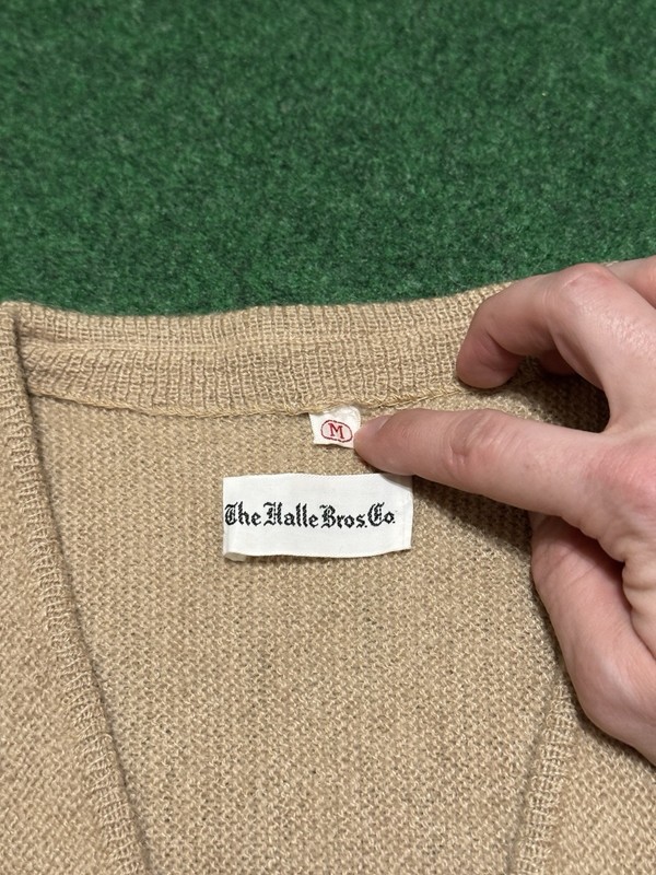 Halle Bros Co True Vintage 50s 60s Mohair Wool Button Up Tan Cardigan Sweater gallery
