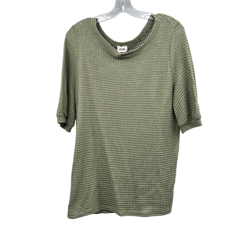 Bibi Women Sheer Waffle Knit Top Short Sleeve Green Size Medium