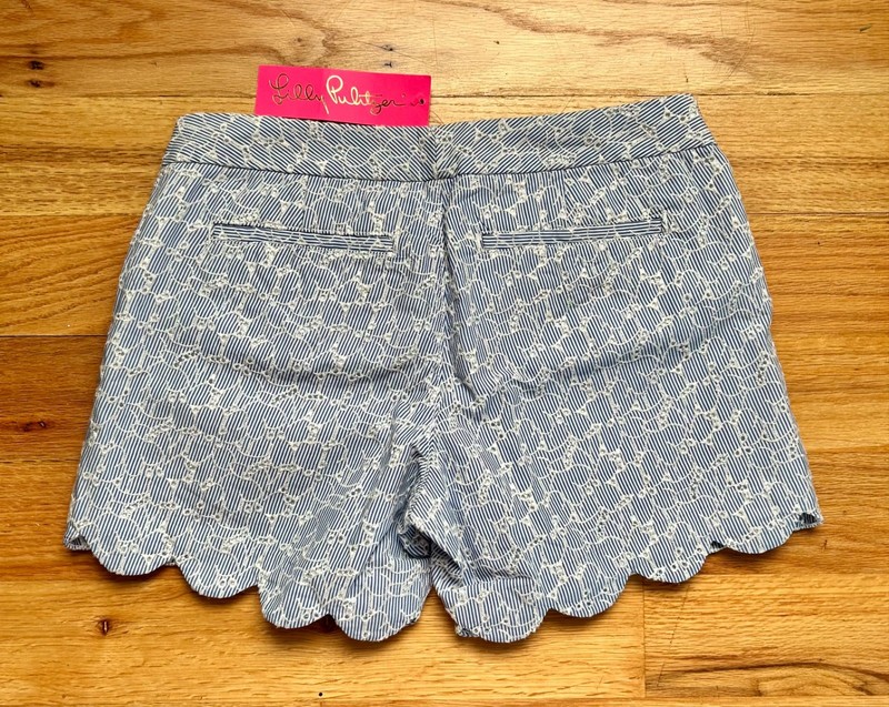 Lilly Pulitzer Buttercup Shorts Crew Blue Yarn Dye Stripe Floral Eyelet Sz 00 gallery