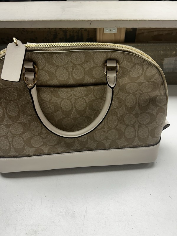 Coach Signature Small Dome Satchel Zip Top Handle Detachable Strap Beige White gallery