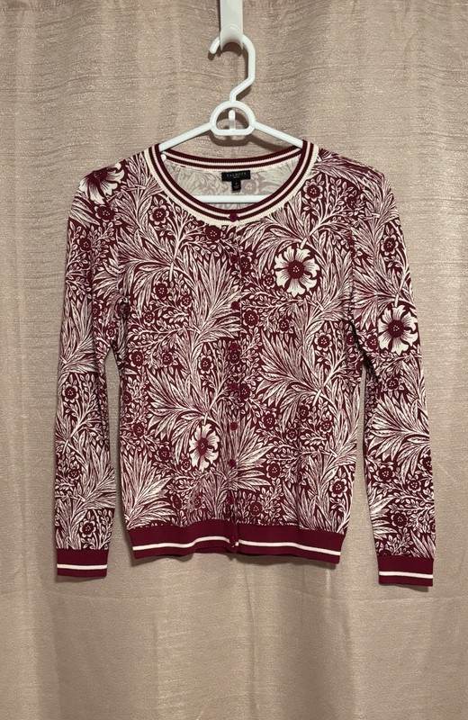 NWT Talbots Women’s Size PP Burgundy Floral Cotton Blend Button Cardigan Sweater gallery