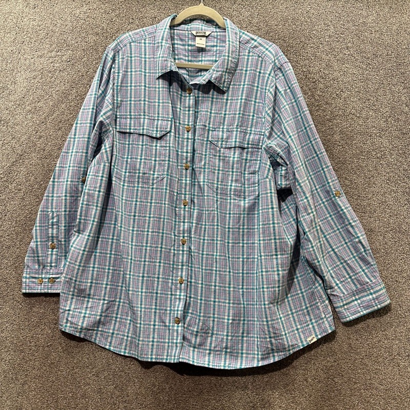 Duluth Trading Armachillo Button Up Top Women 3X Plaid Roll Tab Moisure Wicking