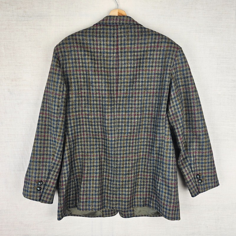 DAKS Signature Womens Tweed Blazer Jacket UK16 Green Blue Beige & Red Wool Check gallery