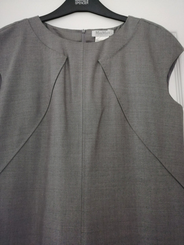 MaxMara Dress Women Size 14 Virgin Wool Silk Elastane Boat Neck Grey Shift Dress gallery