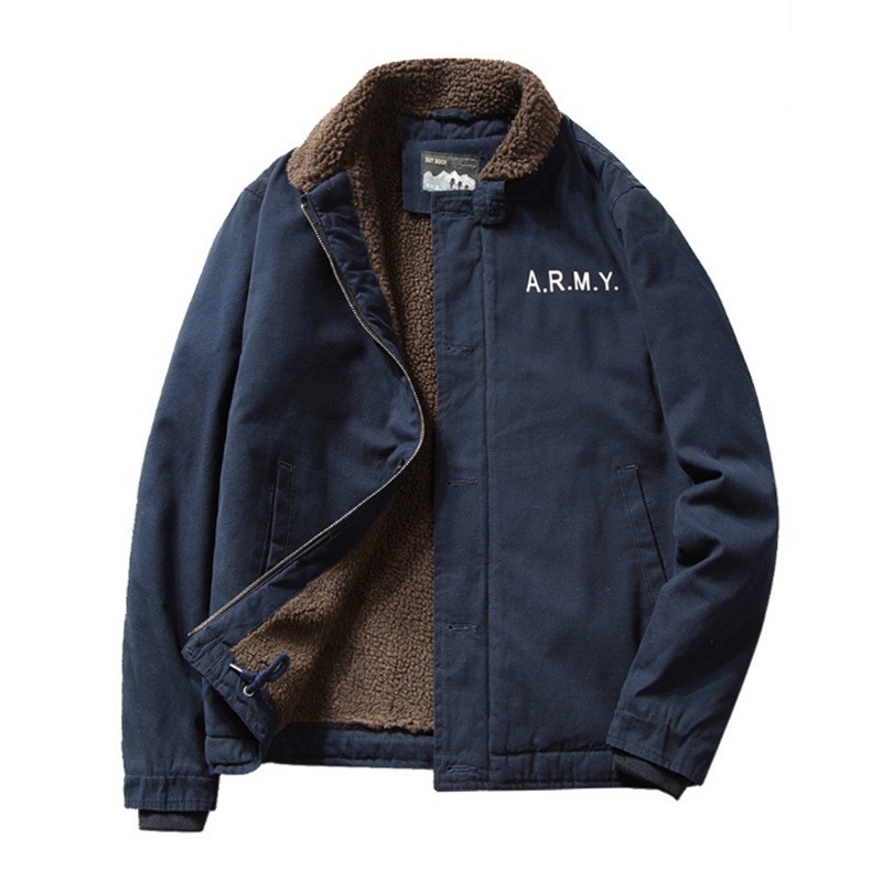 Men's Coats Cotton Padded Thickened Plush Workwear Vintage Lamb Wool Fur Jackets gallery