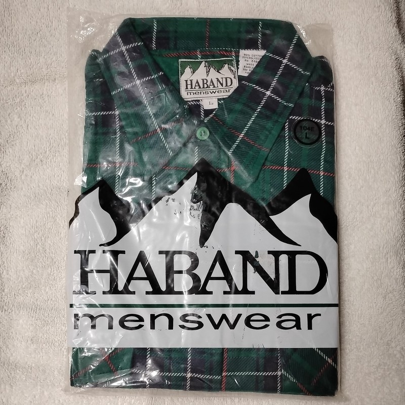 Vintage NIP Haband Menswear Green Plaid Flannel Size Large Longsleeve CottonPoly