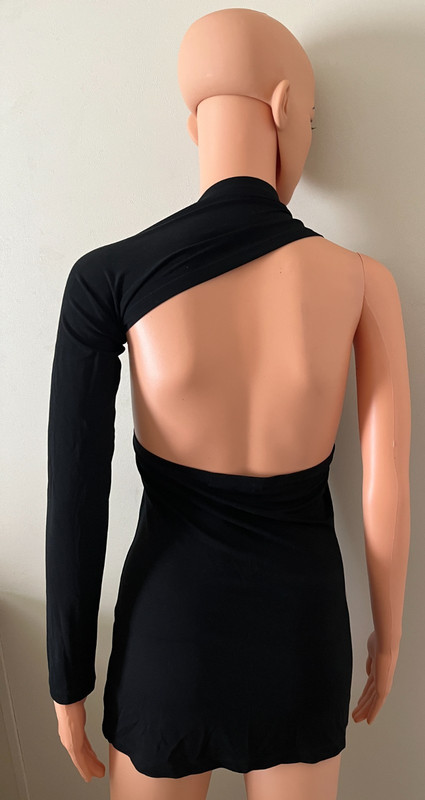 AMELIE BOUTIK ONE SHOULDER CUTOUT STRETCH BLOUSE TOP DRESS BLACK SIZE SMALL gallery