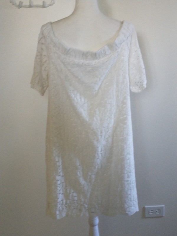 Chicos White Lace Eyelet Off Shoulder Dress 3 Petite 16 XL Coastal Beach gallery
