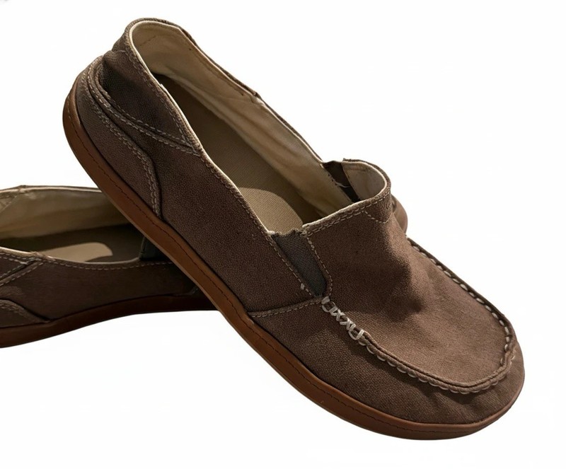 OluKai Puhalu Brown Canvas Slip-On Loafer Men's US 11.5 EU 44.5 gallery