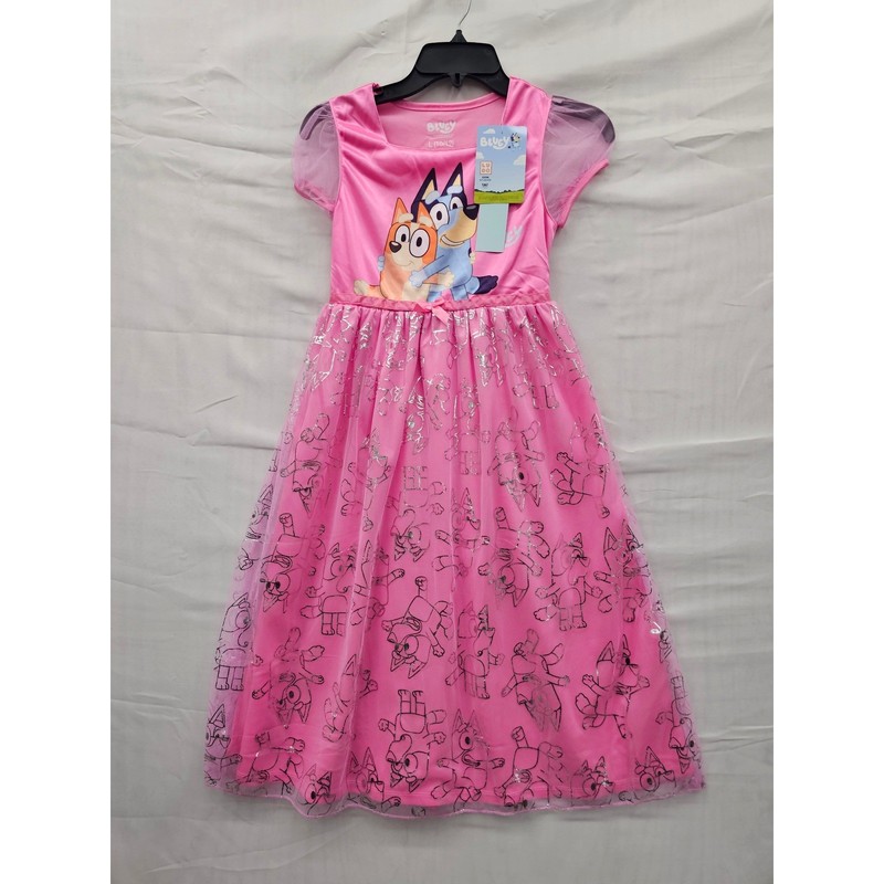 Bluey Girls Character Graphic Tulle Skirt Nightgown Pink Polyester Size Large
