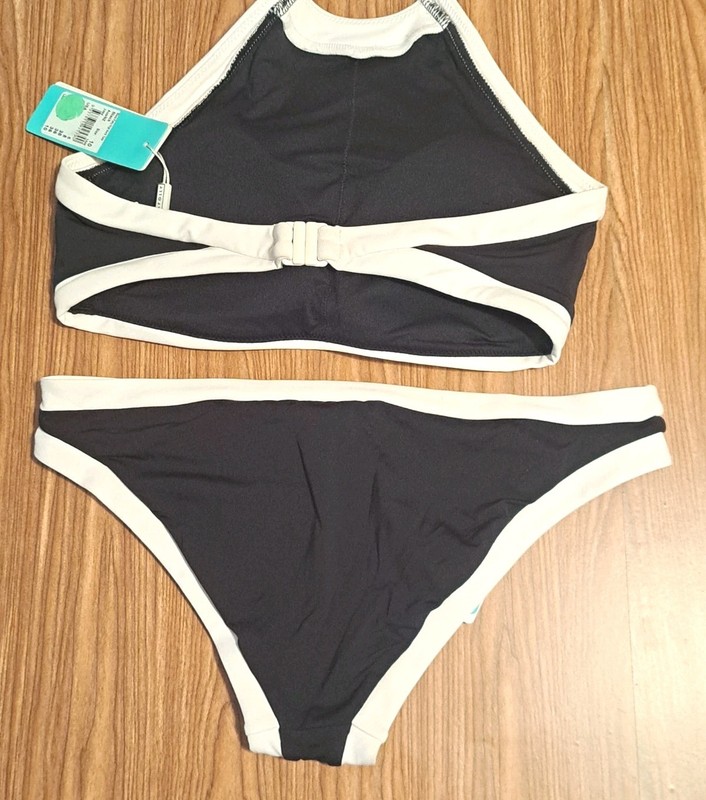 Seafolly Block Party High Neck Halter Tank Bikini Set Black White US 6 AU 10 gallery