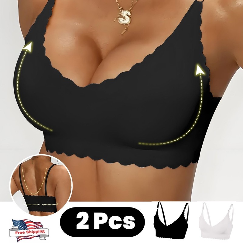Seamless Jelly Bras for Women 2 Pack – Deep V Wireless Push Up No Wire Women Bra