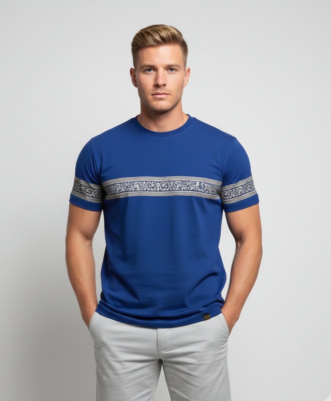 CASA Moda Couture Men Blue T-Shirt Size M Short Sleeve Graphic Band Tee