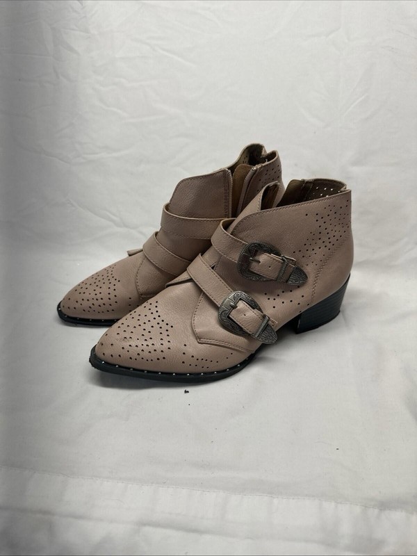 Unbranded Western Ankle Boots Womens Size 8 Mauve Tan Buckle Perforated Pointed