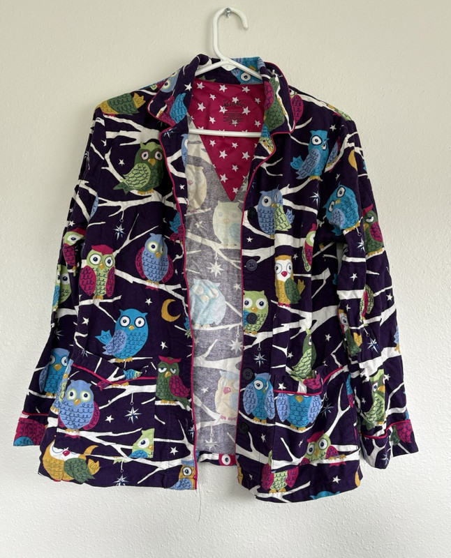 Nick & Nora Girls S Flannel Cotton Owl Stars Moon Button-Up Pajama Top
