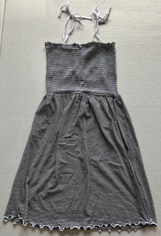 New Look Womens Size 14 Tall Black & White Striped Shirred Bodice Dress BNWT
