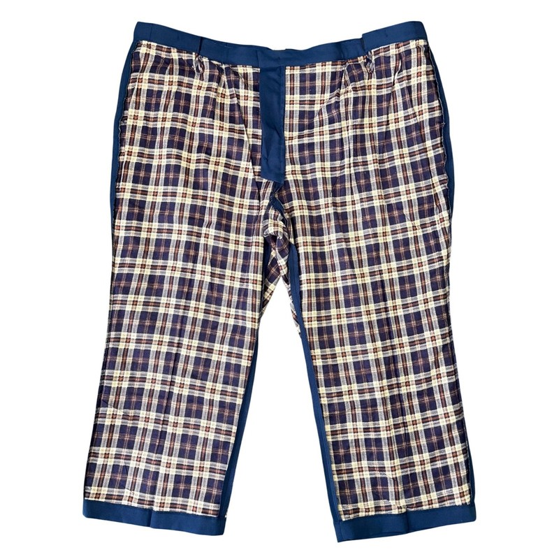Haband Fit-Forever Mens Navy Blue Plaid Flannel Lined Pleated Pants 52S 52x27.5 gallery