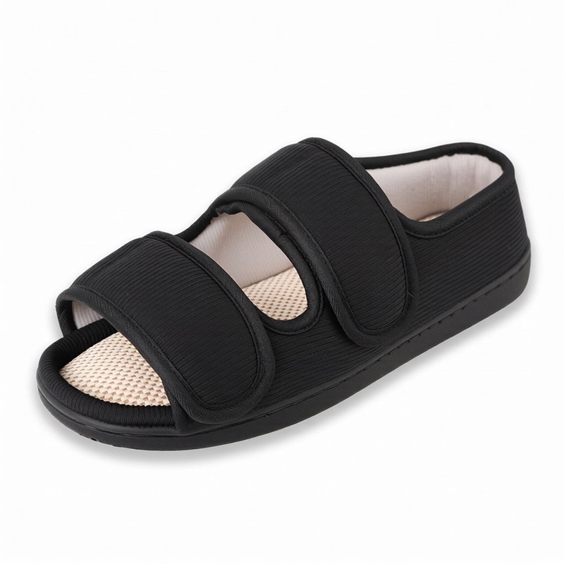Tiestra Mens Wide Open Toe House Shoes Memory Foam Sandals for Diabetic Swollen