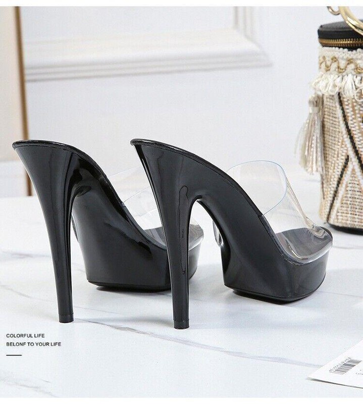 Womens PVC Clear Silpper Platform High Heels Mules Sandals Shoes Slide Plus Size gallery