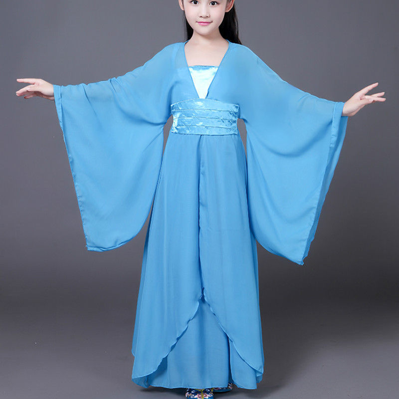 Girls Hanfu Dress Ancient Chinese Zither Clothing Fairy Performance Dance Outfit