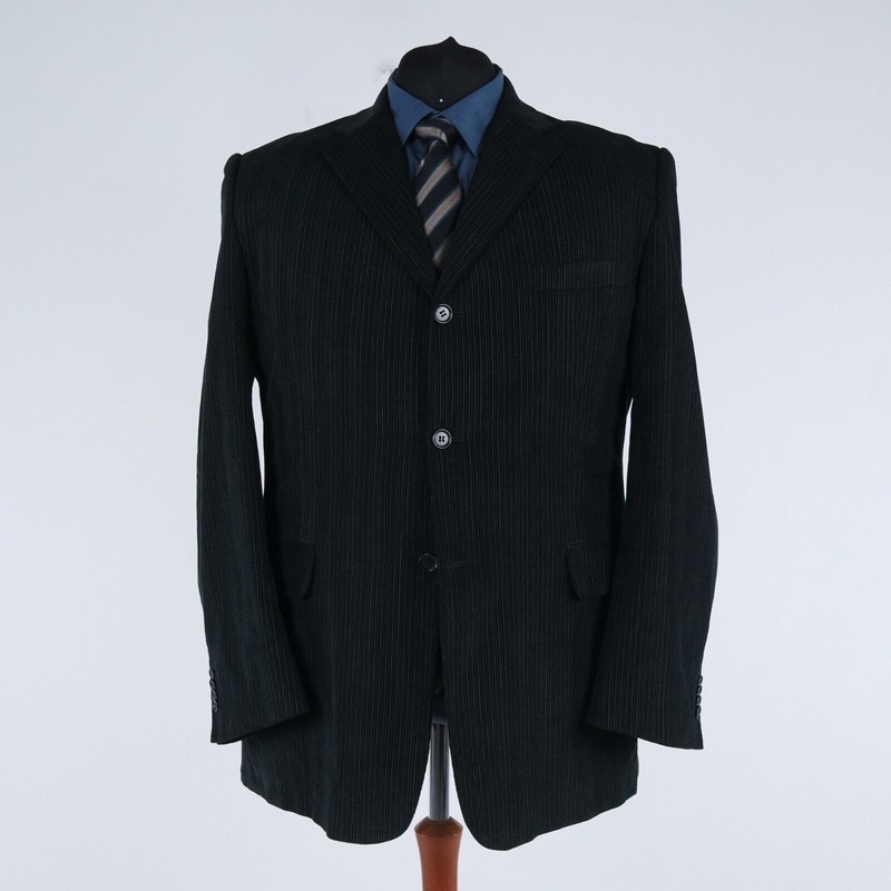 Mens Striped Black Sport Coat 50L US Size ANGELO LITRICO Cotton Blazer Jacket gallery