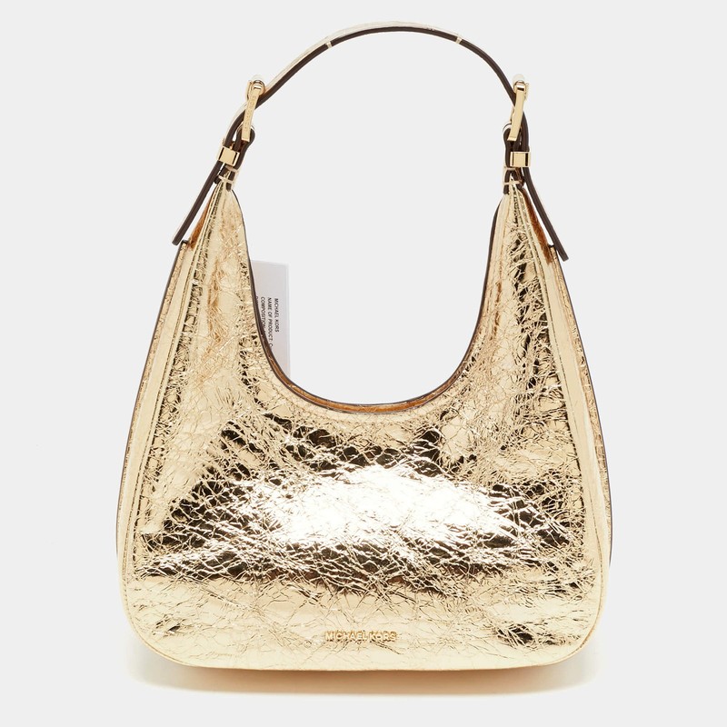 Michael Kors Nolita Small Gold Crinkled Patent Leather Hobo