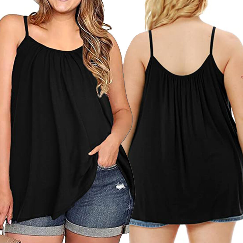 Plus Size Women Built in Bra Camisole Vest Tank Tops Loose Fit Blouse Casual Top